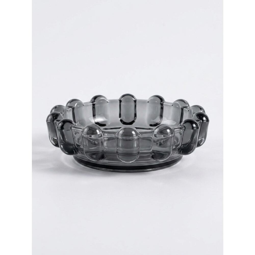 NIB Smokey Glass Bubble Candle Holder Tray 5.5” Decorative Catchall